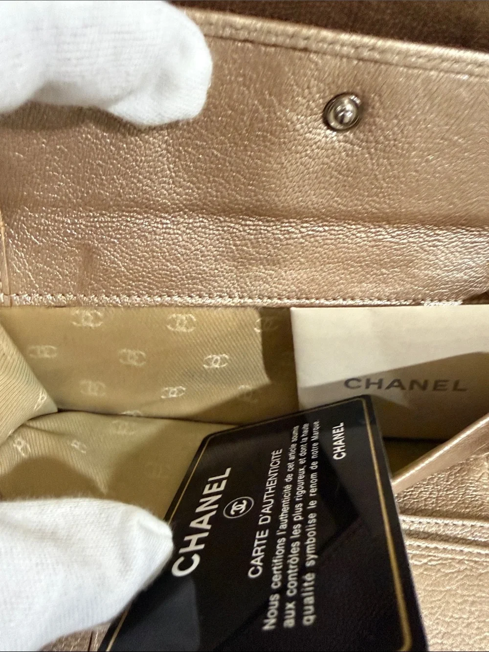 CHANEL Beige gold Rose Leather Flap Wallet with CC Button